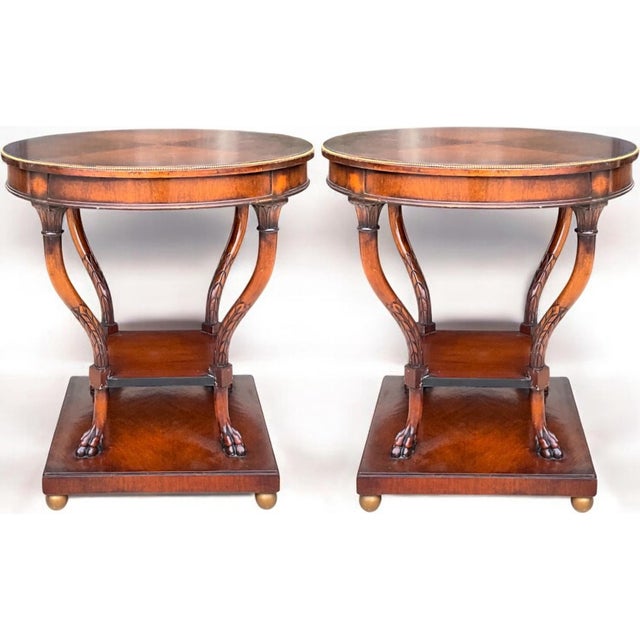 Wood Neo-Classical Style Inlaid Mahogany Side Tables - Pair For Sale - Image 7 of 8
