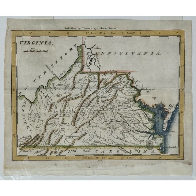 Original engraving of Virginia by Jedidiah Morse for his New American Universal Geography. Map was engraved by Samuel Hill...