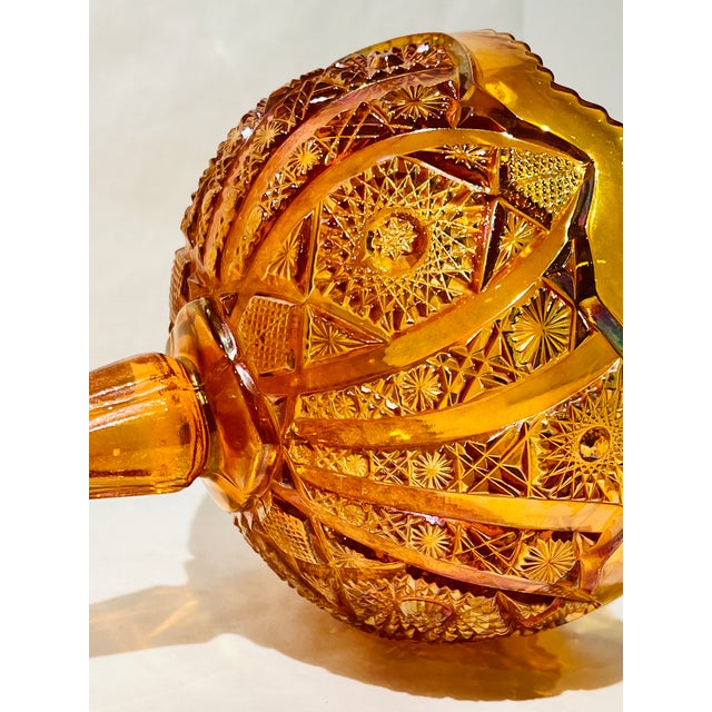 1960s Vintage Fenton Carnival Glass Compote in Iridescent Amber 8" Tall For Sale - Image 5 of 9