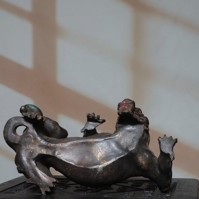 Metal Vintage Gilt Bronze Mythical Beast Figure – Water-Absorbing Beast (Xishui Shou) For Sale - Image 7 of 9