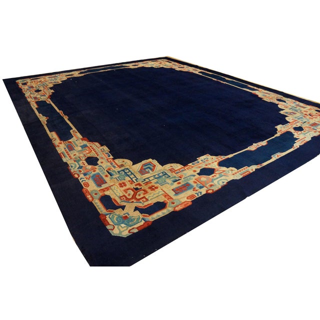 Early 20th Century 1920s Unique Blue Multicolor Antique Chinese Peking Carpet 12' X 14'9" Wool Rug For Sale - Image 5 of 9