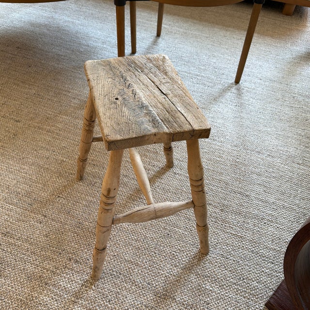 Late 19th Century 19th Century English Rustic Weathered Wooden Stool With Turned Legs For Sale - Image 5 of 11