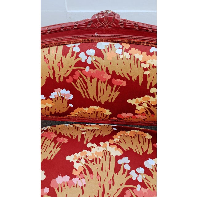 Wood Vintage French Louis XVI Style Carved Fruitwood Settee For Sale - Image 7 of 8