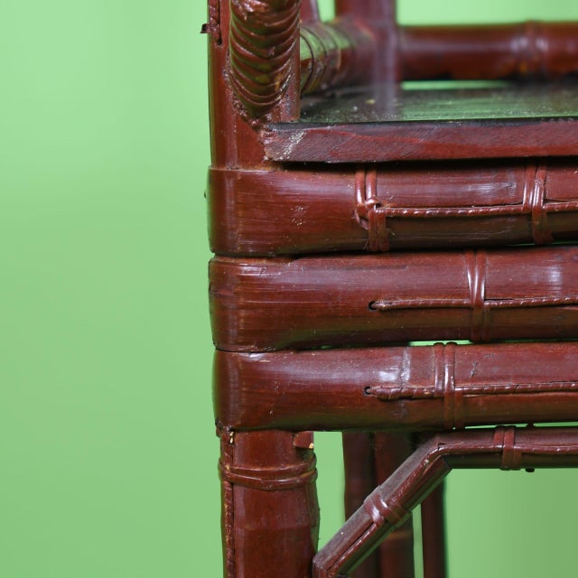 Chinoiserie Pair of Chinoiserie Burgundy Barrel Chairs For Sale - Image 3 of 6