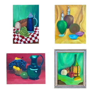 Midcentury Modern Bright Colorful Paintings, Set of 4