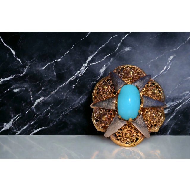 Gold The Corrigin: Antique Filigree Persian Turquoise Ring For Sale - Image 8 of 8