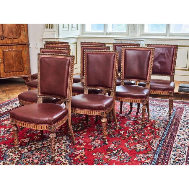 Antique Louis XVI Chairs in Carved Leather, Set of 10 For Sale - Image 13 of 16