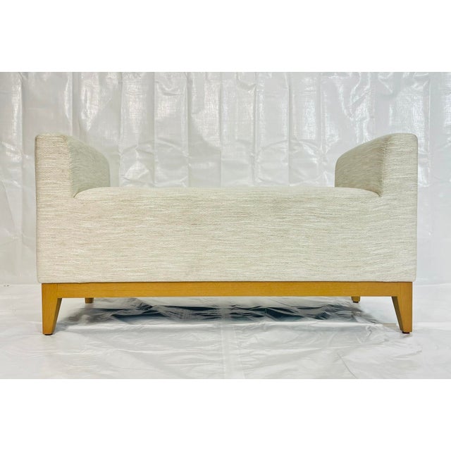 Mid-Century Modern 1980s Custom Los Angeles Upholstered Bench With Solid Wood Base For Sale - Image 3 of 17