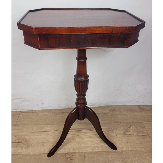 Mid-Century Octagonal Tripod Side Table with Drawer, 1950 For Sale - Image 15 of 17