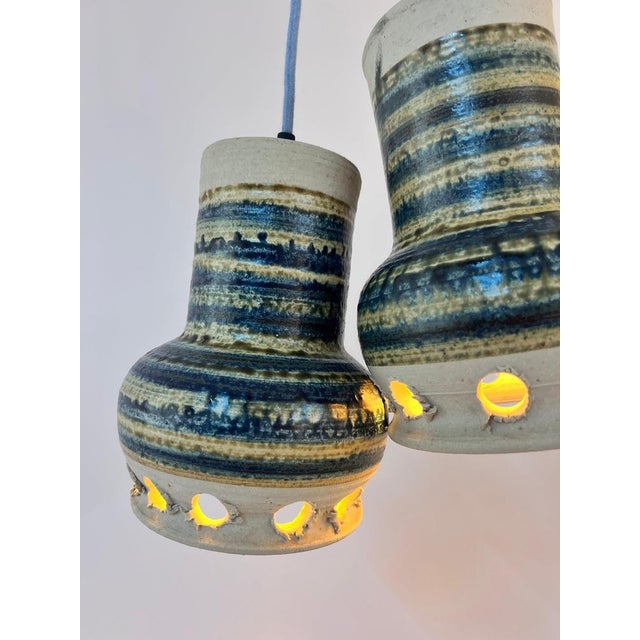 Beige Hanging Lamp in Blue and Beige Ceramic by Per Engstrøm For Sale - Image 8 of 11