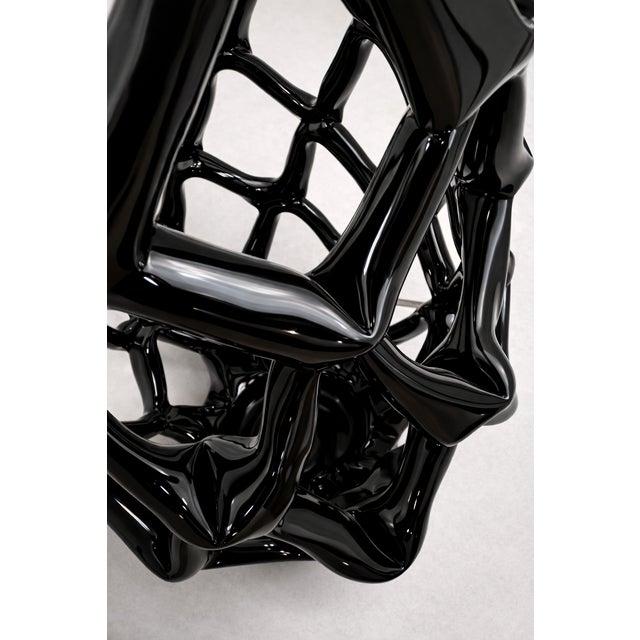 Sculptural Glossy Black Open-Lattice Art Glass Vase Sculptural Openwork Glass For Sale - Image 4 of 5