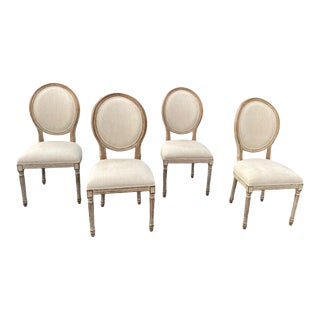 Set of 4 Restoration Hardware French Round Fabric Dining Side Chairs For Sale