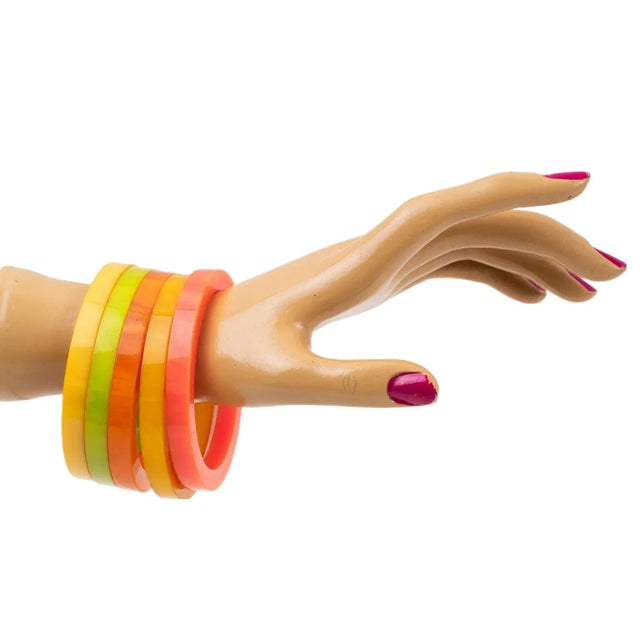 Art Deco Sunny Multicolor Bakelite Bracelet Bangle Spacer Set - 5 pieces For Sale - Image 3 of 11