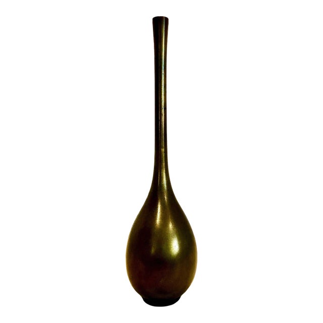 Antique Japanese Bronze “Crane Neck” Ikebana Vase For Sale
