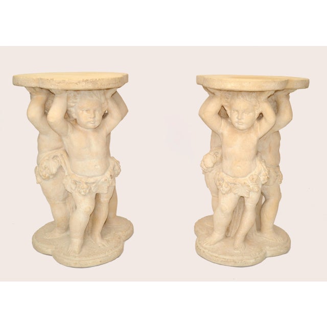 Pair, Neoclassical Angels Pedestal Table Bases, Sculpture Stands, Columns Italy For Sale - Image 12 of 13