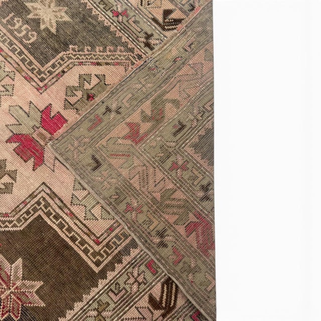 Antique Karabagh Runner 4x8 – Faded Medallions in Beige & Muted Red For Sale - Image 4 of 4