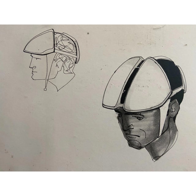 1960s Raymond Loewy and William Snaith, Helmeted Man 2 Drawing for NASA, 1968, Ink on Cardboard For Sale - Image 5 of 5