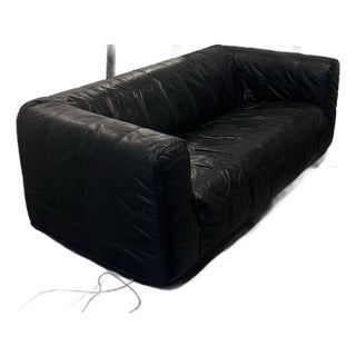 1980s Ikea "Klippan" Black Leather Sofa For Sale