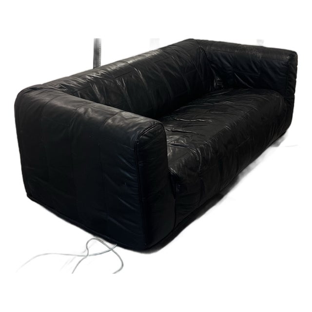 1980s Ikea "Klippan" Black Leather Sofa For Sale