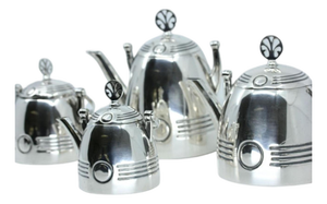 Silver Tea Service with Teapot, Milk Jug, Coffee Pot and Sugar Bowl with Trims and Knobs Lids, Set of 4