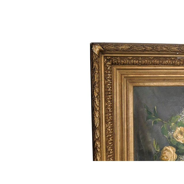 Late 19th Century Late 19th Century Still Life of Yellow Roses Oil Painting on Canvas, English For Sale - Image 5 of 8