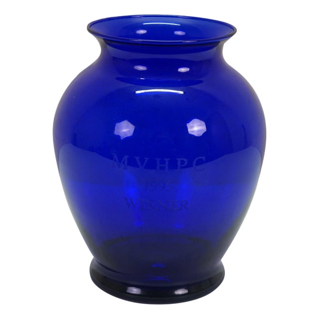 1995 Miami Valley Hunt & Polo Club Cobalt Blue Winner Trophy Vase 7" For Sale