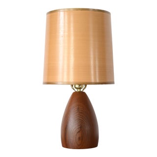 Vintage 1970s Danish Modern Minimalist Turned Wood Table Lamp For Sale