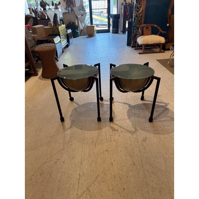 Metal Pair of J. Wade Beam “Hemisphere” Rolling Side Tables, 1980s For Sale - Image 7 of 7