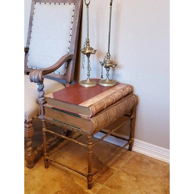 Spanish Signed Faux Stacked Book Bronze Dore Side Table by Horacio Acu�a For Sale - Image 10 of 11