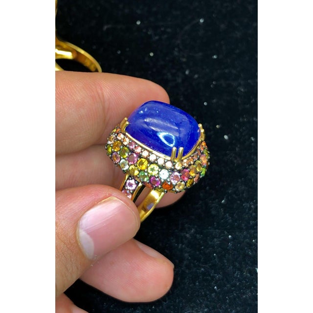 Early 21st Century Bochic "Orient" Vintage Fancy Sapphire & Tanzanite Ring Set 18K Gold & Silver For Sale - Image 5 of 18