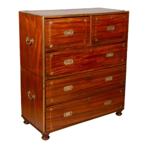 Chinese Export Mahogany and Brass Inlaid Campaign Chest