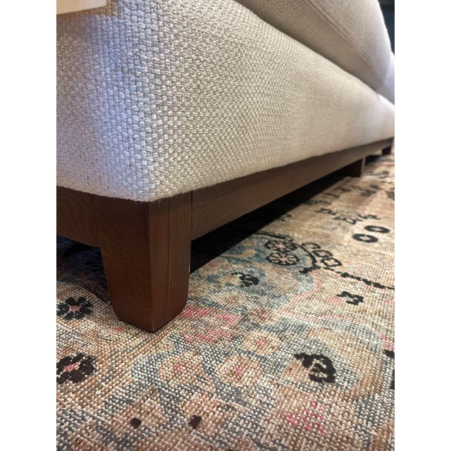 Lee Industries 8 Foot Two Cushion Sofa With Oak Base in White Woven Fabric For Sale - Image 9 of 12