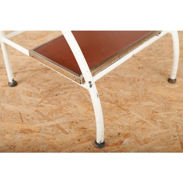 Stair Tread in White Lacquered Steel Tubing with Wooden Ends For Sale - Image 3 of 11