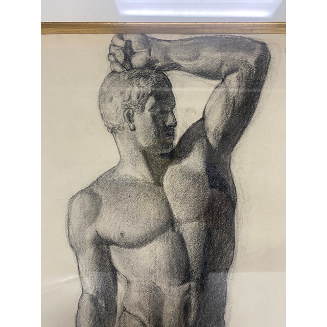 Early 20th Century Male Nude Artist Study Charcoal on Paper. For Sale - Image 4 of 10