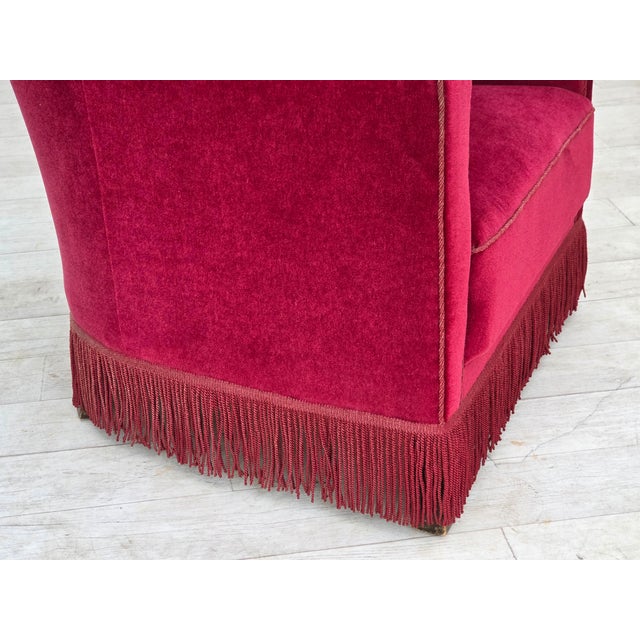 Danish Relax Armchair in Red Velour with Ash Legs, 1960s For Sale - Image 9 of 18