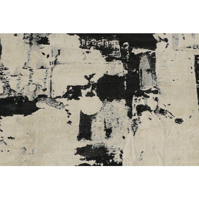 Rug & Kilim Rug & Kilim’s Abstract Rug in Ivory With Black and Ice Blue Patterns For Sale - Image 4 of 7