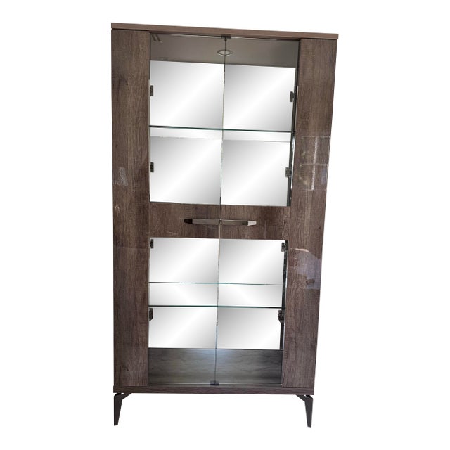 Scandinavian Design Made in Italy Alf Italia Matera 2-Door Curio Oak Veneer Modern Contemporary Curio Cabinet For Sale