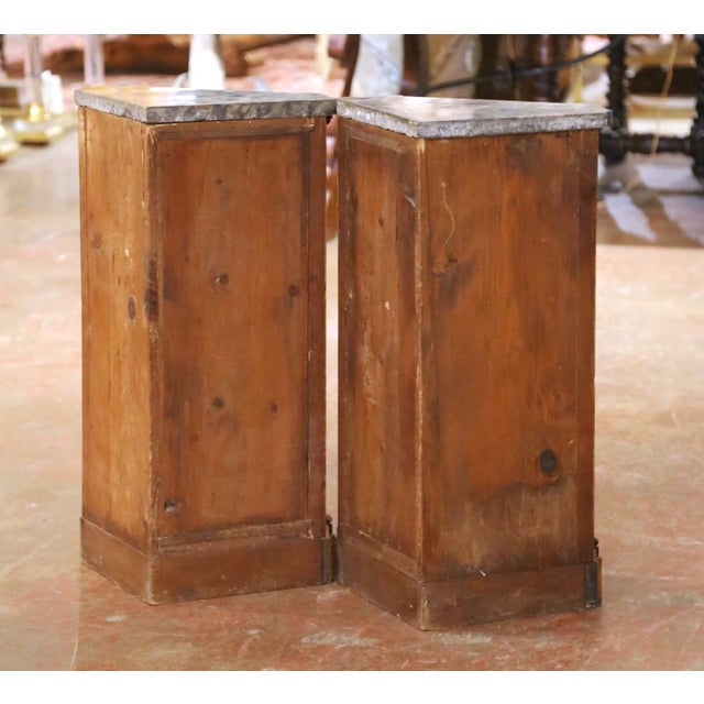 Wood Pair of 19th Century French Louis Philippe Marble Top Walnut Corner Cabinets For Sale - Image 7 of 9