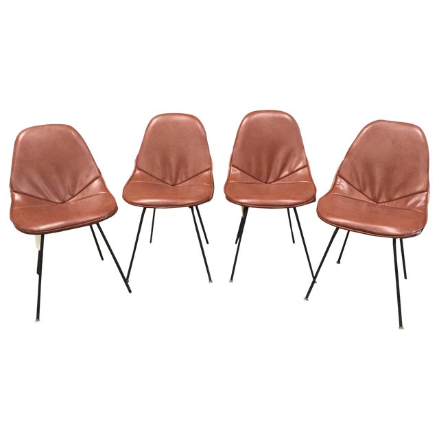 Set Of 4 Midcentury Brown Vinyl Dining Side Chairs Chairish
