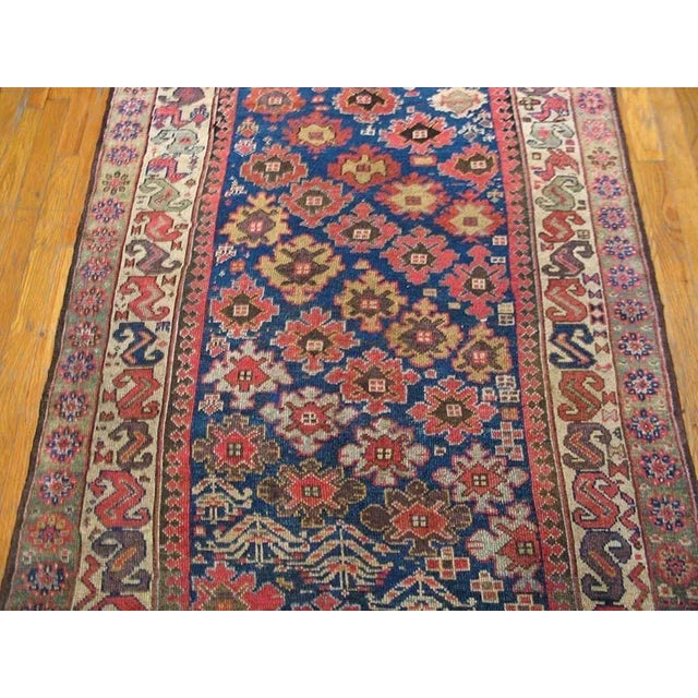 Traditional Antique Tribal Geometric Nw Blue 1890s Hallway Runner Rug For Sale - Image 4 of 6