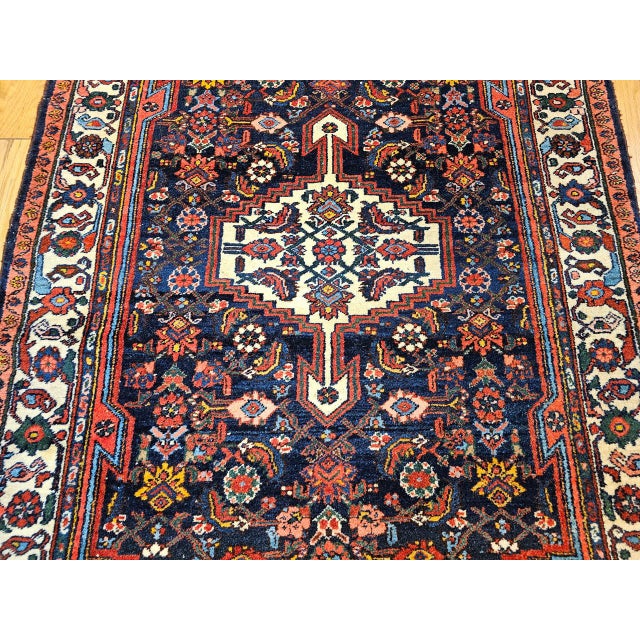 Navy Blue Vintage Persian Bakhtiari Rug, Handwoven Wool, Floral Pattern, Navy & Ivory, 5x7 For Sale - Image 8 of 14