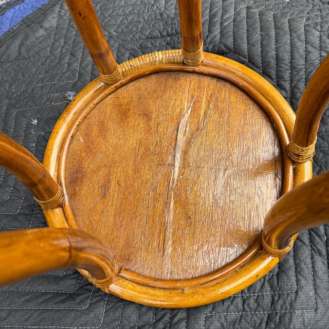 Bulbous 1970s Rattan 2 Tier 36" Plant Stand For Sale - Image 9 of 11