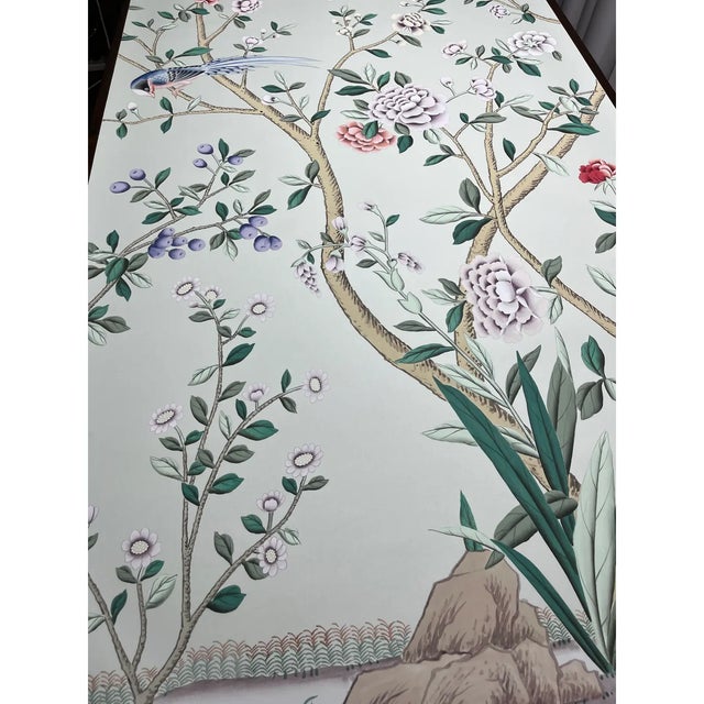 Chinoiserie High Quality Chinoiserie Mural Hand Painted Wallpaper Panel For Sale - Image 3 of 4