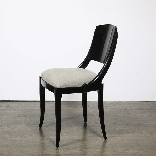 Set of Six Art Deco Sculptural Dining Chairs in Ebonized Walnut & Taupe Mohair For Sale - Image 12 of 18