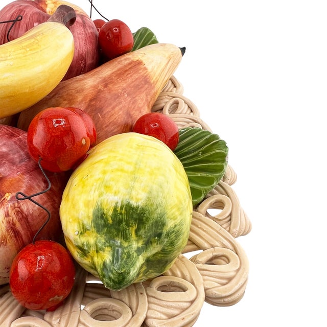 French Country Italian Ceramic Bassano Majolica Trompe L’Oeil Fruit Centerpiece Basket For Sale - Image 3 of 9