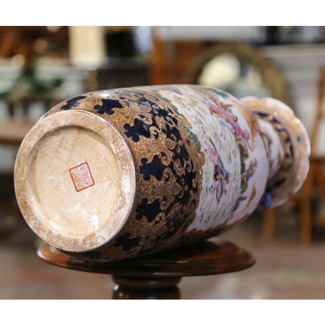 Mid-Century Chinese Famille Rose Porcelain Vase With Fox Hunt Scenes For Sale - Image 9 of 10