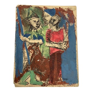 1950s "Boys" Abstract Figurative Mixed-Media Painting by Josef Presser For Sale