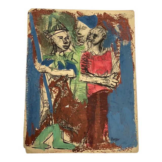 1950s "Boys" Abstract Figurative Mixed-Media Painting by Josef Presser For Sale