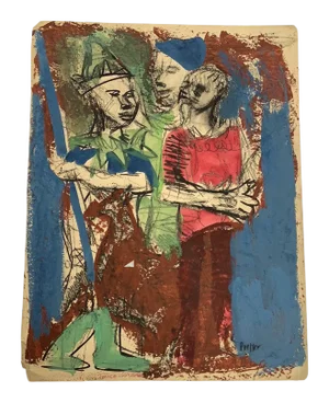 1950s "Boys" Abstract Figurative Mixed-Media Painting by Josef Presser