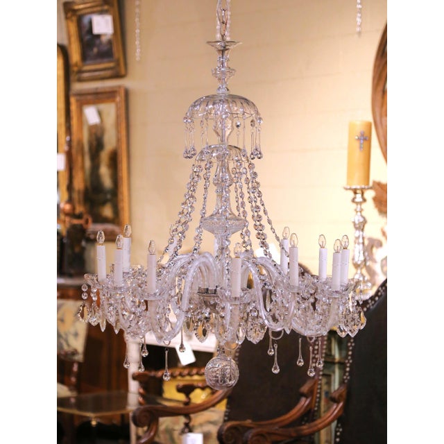 Mid 20th Century Italian Crystal Twelve-Light Chandelier With Cut-Glass Pendants For Sale In Dallas - Image 6 of 13